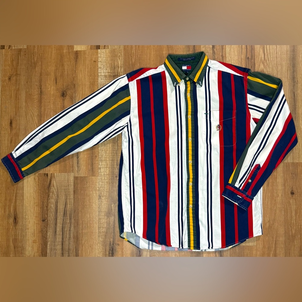 Vtg 90’s Tommy Hilfiger Striped Shirt Vertical XL